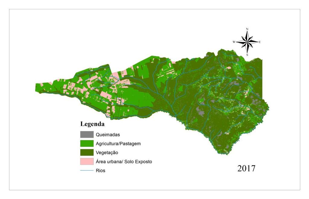 áreas de ocorrência de incêndios, com reflexos no aumento das áreas classificadas como Vegetação e Agricultura/Pastagem.