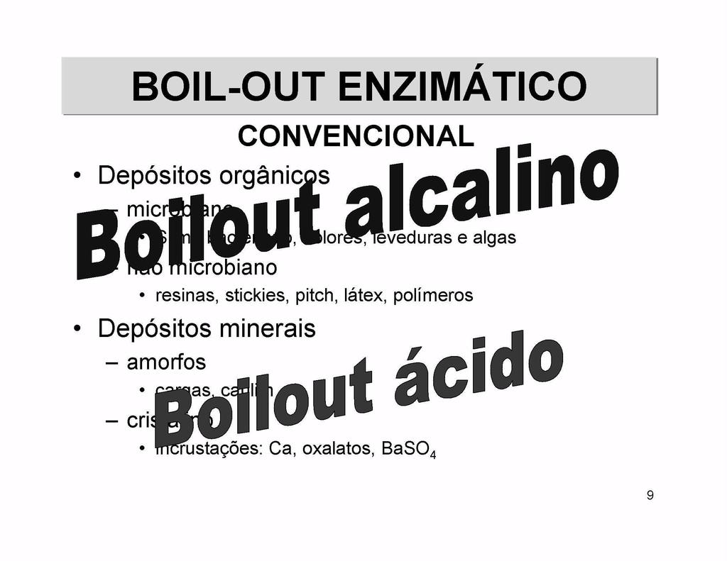 IF BOILOUT ENZIMATICO Depo sitos organic s mic Depo sitos icrobiano CONVENCIONAL PIEICal lor veduras e algas