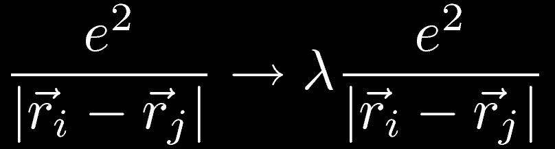 Conexão Adiabática Introduzindo o parâmetro λ Considere o problema de N elétrons descrito pelo hamiltoniano basicamente, fizemos a seguinte mudança no potencial