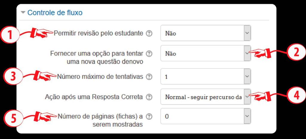 questão, o aluno é direcionado a uma página não respondida. Quando um conteúdo é linear, essa opção também não deve ser utilizada.