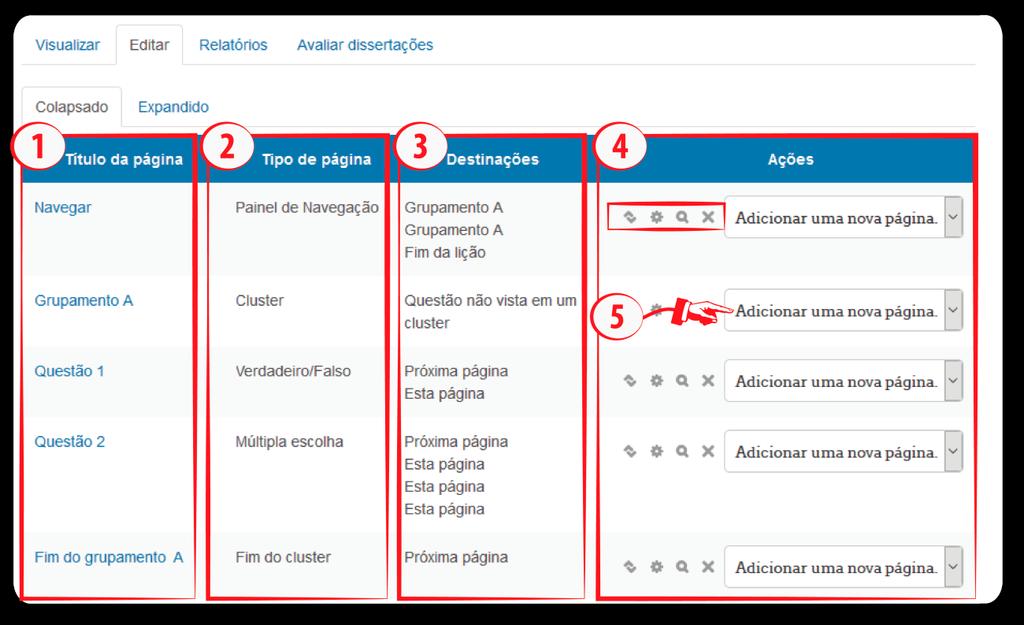 o Mover: possibilita reordenar as páginas, movendo-as para antes ou depois de qualquer outra página.