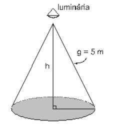 Sabendo-se que a luminária deverá iluminar uma área circular de 28, 26 m 2, e considerando π = 3, 14, qual será a altura h? Questão 4.