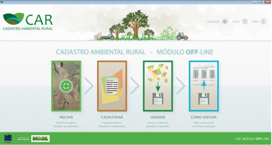 b. Abrindo o programa do CAR Ao instalar o programa no computador, aparecerá um ícone do CAR na área de trabalho. Para acessar clique duas vezes e o programa abrirá a tela conforme a figura abaixo.