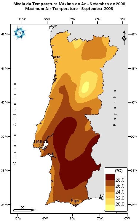 Caracterização Climática Mensal 1. Temperatura do Ar O valor médio da temperatura média do ar em Setembro em Portugal Continental foi inferior ao valor normal (1971-2000) em 0.