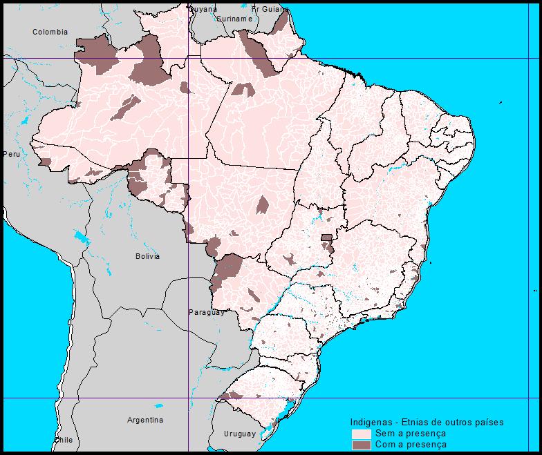 Mapa 1 - Presença de indígenas com etnias de outros países nas áreas urbanas