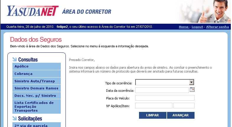 Passo 4 Preencher os dados de entrada e clicar em Avançar, tenha em mãos os dados para abertura do formulário. O campo Placa do veículo ou N.