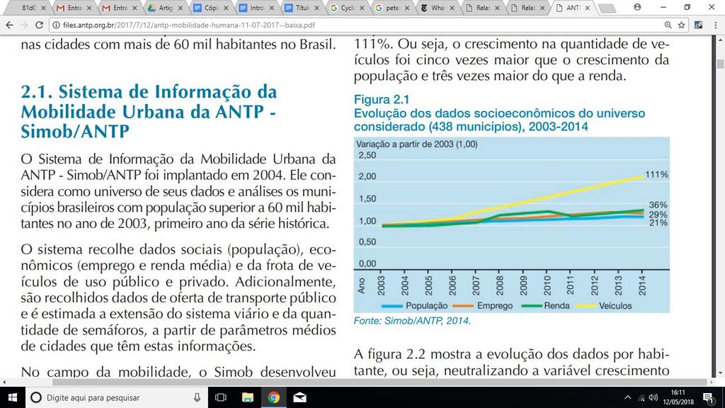 populacional, melhoria de renda - possível migração modal