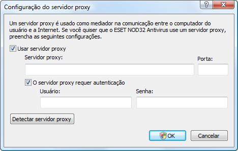 Se essas informações não estiverem disponíveis, é possível tentar detectar automaticamente as configurações do servidor proxy para o ESET NOD32 Antivirus, clicando no botão Detectar servidor proxy.