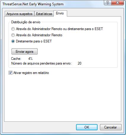 4.7.3 Envio Nesta seção, você pode escolher se os arquivos e informações estatísticas serão enviados usando o Administrador remoto da ESET ou diretamente para a ESET.