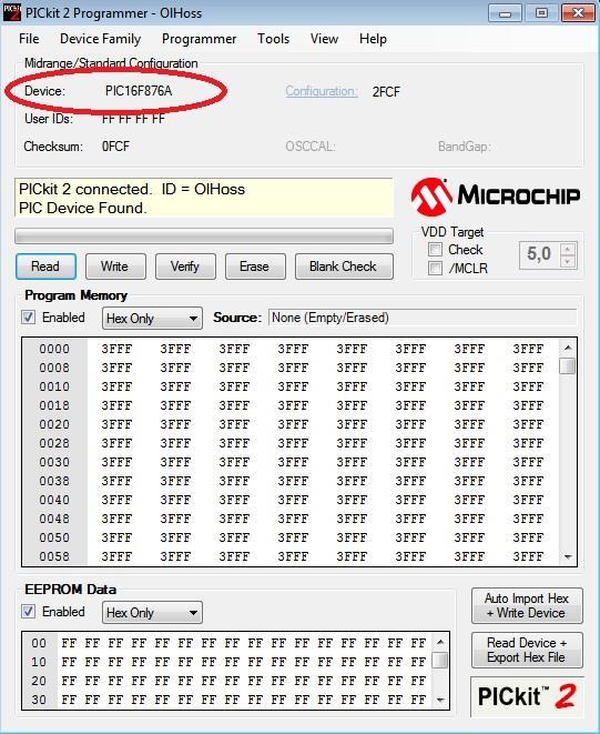 componente alvo entre outras funções Pode-se fazer a ativação da função Program to Go que permite o uso do PICKit2 para programação remota sem o uso de computador.