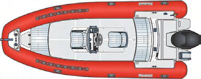 Centro-rabeta 5,53 m 2,36 m 0,75 m 18 graus 4 140 litros 40 litros 590 kg 170 kg 7 pessoas Flexboat Principais equipamentos Lançador de âncora