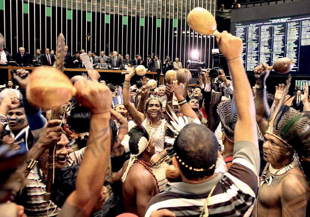 April 2013 eople from various Indigenous groups protesting during a plenary session in the Chamber of Deputies, Brasília, against the threats to their rights.