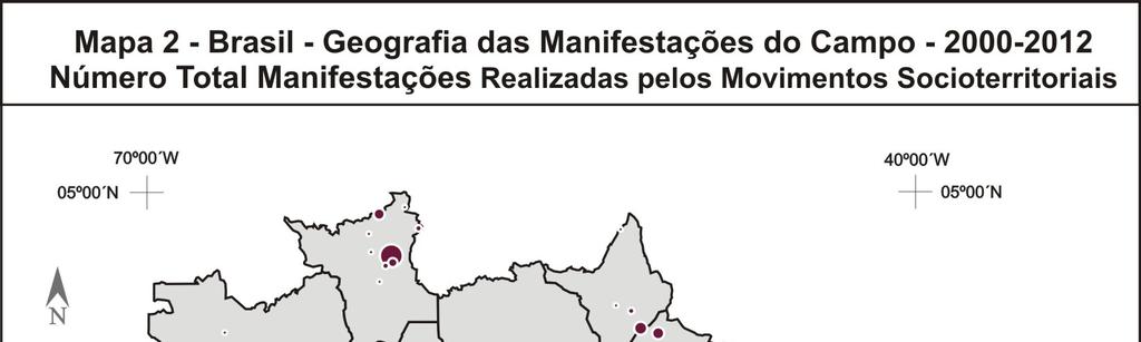 A região onde ocorreu o maior número de manifestações foi o Nordeste, com aproximadamente 35%, já a região Sul corresponde à segunda região com