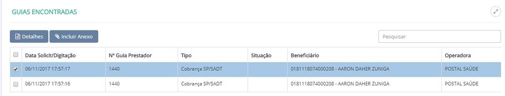 Nº Guia Prestador: Permite especificar a filtragem para localizar uma guia por meio de sua numeração.