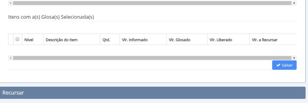 de pagamento a Recursar e Itens com as Glosas