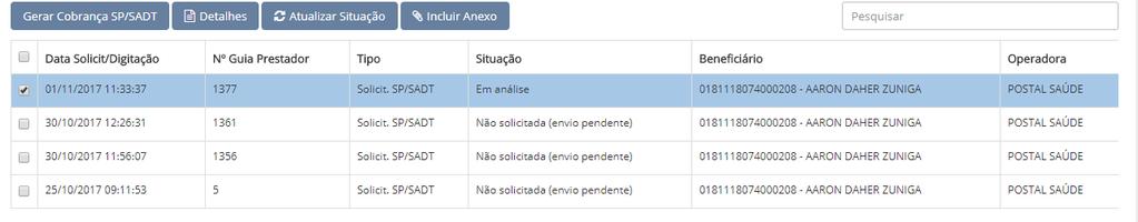 Nº Guia Operadora/Senha: É possível buscar a guia pela numeração da solicitação/senha.