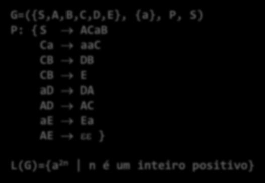 Hierarquia de Chomsky Tipo 0 Gramáticas livres ou sem restrições As produções são da forma: α β onde V+ e V* Não há restrições nas