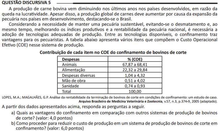 Padrão de resposta a) O estudante deve obrigatoriamente relacionar as seguintes vantagens: redução da idade de abate do animal; produção de carne de melhor qualidade; encurtamento do ciclo produtivo