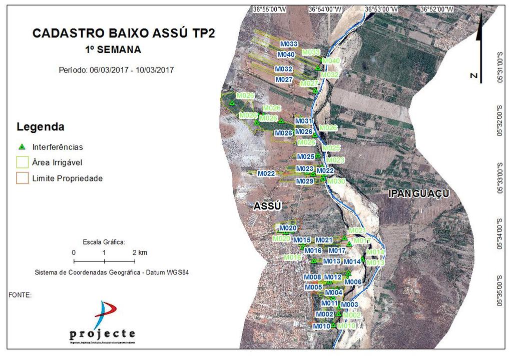 Para execução do serviço foram colocados em campo um Engenheiro Júnior, um Técnico de Campo e um Especialista em Geoprocessamento, sobre a coordenação do Engenheiro Júnior.