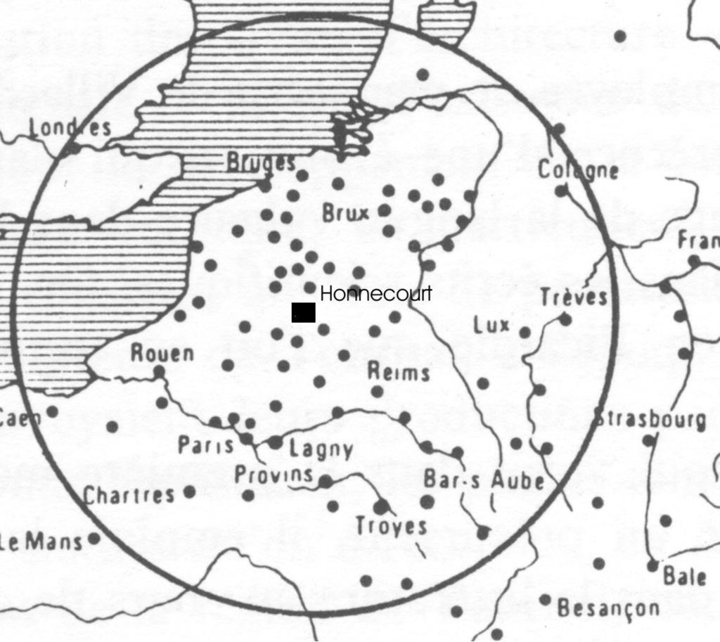 Figura 13, compreendendo o nordeste da França, noroeste da Suíça e partes da Bélgica e Alemanha é considerada a principal zona influenciada por estes estudos da Abadia de Corbie.