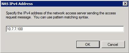 Na caixa de diálogo do endereço do IPv4 NAS, incorpore o endereço do IPv4 do servidor do acesso