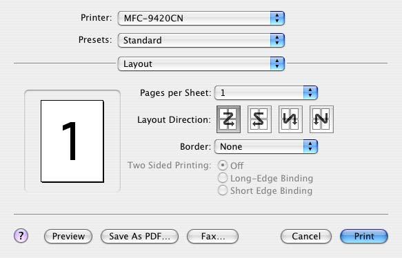Imprimir e Enviar Faxes Layout Ajuste a Pages per Sheet (Páginas por Folha), Layout Direction (Direção do Layout) e Border (Borda).