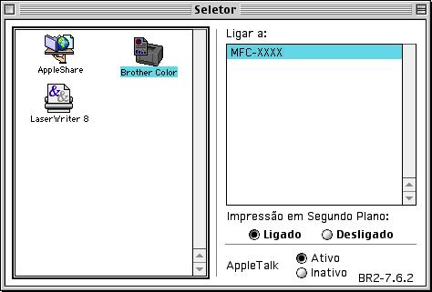 Imprimir e Enviar Faxes Utilizar o Controlador de Cor Brother (Mac OS 9.1 a 9.2) Para seleccionar uma Impressora: 1 Abra o Chooser (Seletor) a partir do menu Apple.