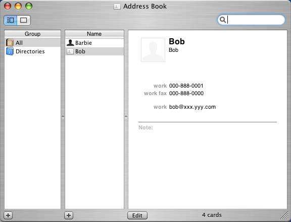Imprimir e Enviar Faxes Trabalhar com vcard e uma aplicação do Livro de endereços Mac OS X Pode endereçar o número de fax utilizando um vcard (um cartão comercial electrónico) na aplicação Mac OS