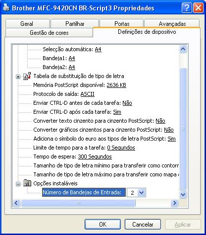 Impressão Separador Configurações do Aparelho Seleccione as