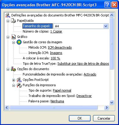 Impressão Opções avançadas Se estiver a utilizar Windows NT 4.