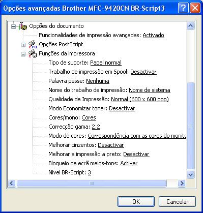 1 Seleccione a Tamanho do papel e Número de cópias. 2 Ajuste a Gestão de cores da imagem, A colocar à escala e as configurações de Tipo de letra TureType.