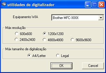 Digitalizar Utilitário do Scanner Brother O utilidades do digitalizador é usado para configurar o controlador do scanner WIA para resoluções superiores a 1200 ppp e para alterar a dimensão máxima de