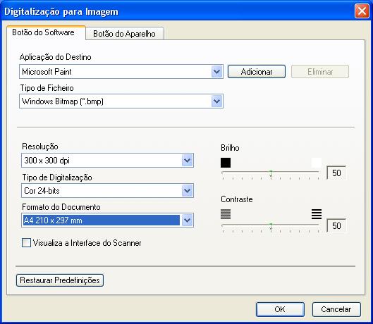 ControlCenter2 DIGITALIZAR Esta secção contém quatro botões para as aplicações Digitalização para Imagem, Digitalização para OCR, Digitalização para E-mail e Digitalização para Ficheiro.