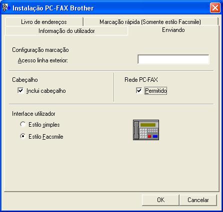 Software PC-FAX Brother Configurar o envio A partir da caixa de diálogo Instalação PC-FAX Brother, clique no separador Enviando.