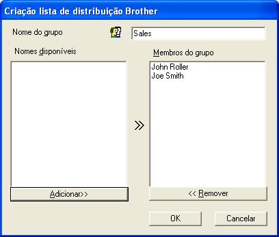 A caixa de diálogo Criação lista de distribuição Brother é apresentada: 6 2 Na caixa de diálogo Criação lista de distribuição, introduza a informação do Membro Nome é um campo obrigatório.