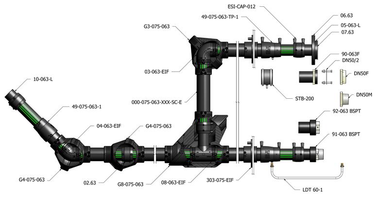 Tubulação UPP S/C 75x63mm 2" Tubulação com UPP contenção secundária 75x63mm 2" Tubo coaxial extra UPP 63mm Bobina 50M 001-075-063-050 50m 1.72 1.