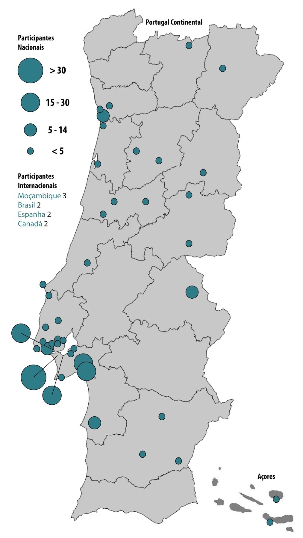 Quanto à origem dos participantes, a esmagadora maioria é proveniente da Região de Lisboa e Vale do Tejo com maior incidência dos concelhos de Almada, Lisboa, Setúbal, Seixal e