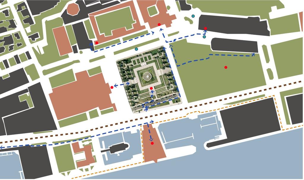 DIAGRAMA DA CONDIÇÃO CONTEXTUAL A estrutura verde e o modo como ela faz a relação da praia com a colina. A rede monumental-museológica.