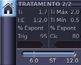 Ti Mín) do dispositivo Visualização do menu Info Tratamento com trigger espontâneo e ciclos