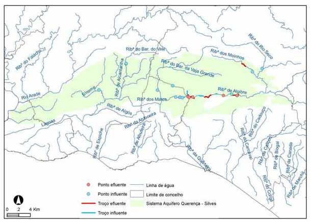 Fig. 5 Rede hidrográfica do sistema aquífero de Querença-Silves Fonte: Reis et al. (2007) Fig.