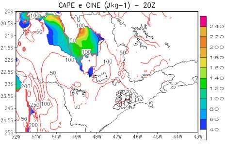 simulação. Figura 4: CAPE (Jkg-1) e CINE (Jkg-1) simulados na grade de 04 km.