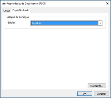 Você verá uma janela como esta: 4. Selecione o tipo de papel carregado como a definição de Mídia.