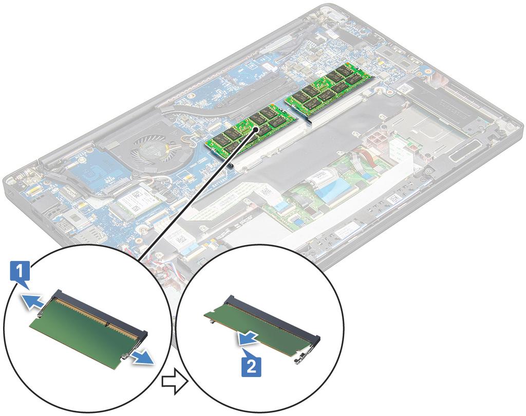 Instalar o módulo de memória 1 Introduza o módulo de memória no conector até que encaixe.