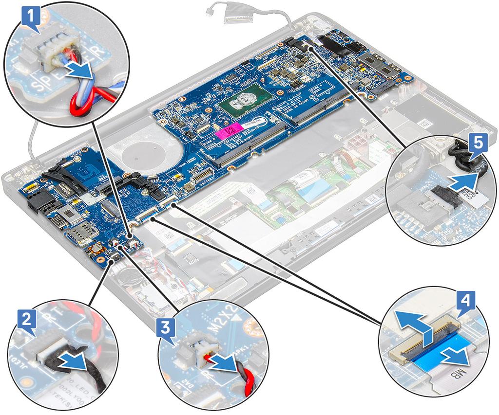 6 Para remover a placa de sistema: a Retire o suporte USB Tipo C. A imagem não mostra a remoção do suporte USB Tipo C.