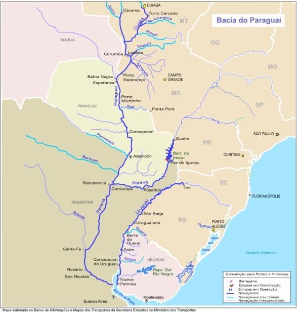 Figura 1: Hidrovias Paraguaias Fonte: Ministério dos Transportes (2013) A hidrovia Tietê-Paraná propicia a canalização da produção da oleaginosa até São Paulo e, usualmente, de modal rodoviárioaté o