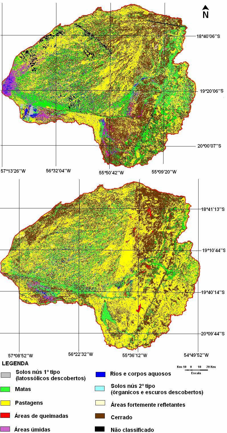 Considerando o percentual de área de pastagem em 1985 e o de 2007, houve um aumento na área de pastagens na Bacia do Negro e uma diminuição das áreas de matas.