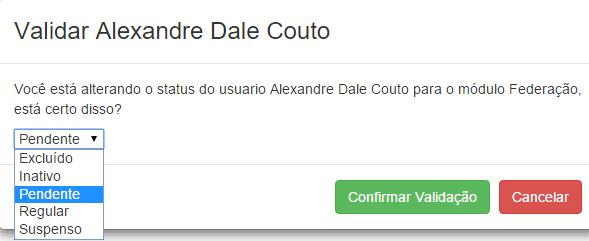 6.6.5 CBDS CADASTRO DE USUÁRIOS Nome do surdoatleta ou Comissão Técnica 1 2 NOME DO SURDOATLETA OU COMISSÃO TÉCNICA 3 4 PASSO 1: clicar em cadastros de usuários; PASSO 2: Clicar em Alterar Status