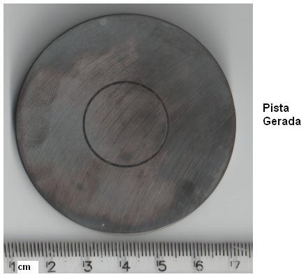 Uma placa, comparada a de um torno, faz a fixação dos corpos de prova e um contra corpo (pino) esférico de alumina polida com 06 mm de diâmetro faz o contato com o corpo de prova, a fim de gerar