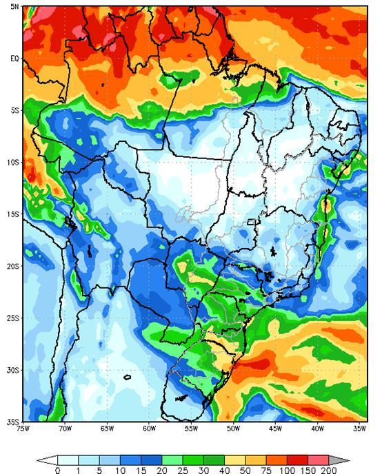 PMO de Junho Semana Operativa de 02/06/18 a 08/06/18 Figura 1 - Precipitação acumulada prevista pelo modelo ETA (CPTEC/INPE) para o período de 02/06 a 08/06/18 Nas bacias dos rios Paranapanema,