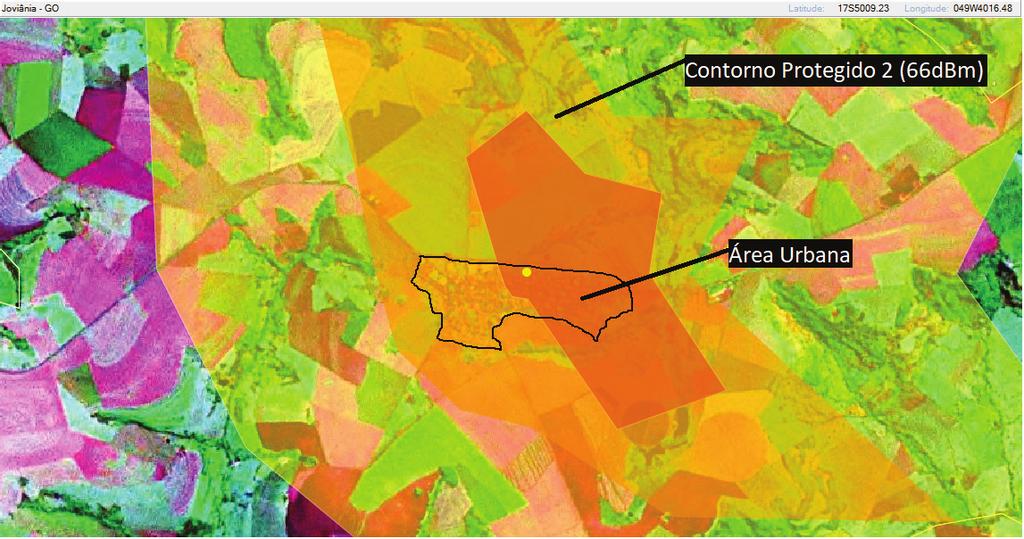 Capítulo 6. Resultados alcançados com o projeto 50 Figura 6.A Projeções da área urbana e Contorno Protegido 2 Fonte: Captura de tela da aplicação SIGAnatel 6.1.